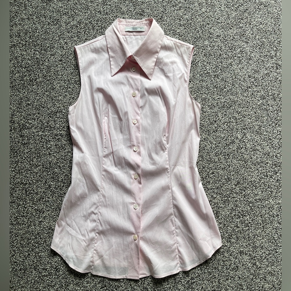 Prada Made in Italy Pink Crisp Poplin Cotton Sleeveless Top Shirt 40